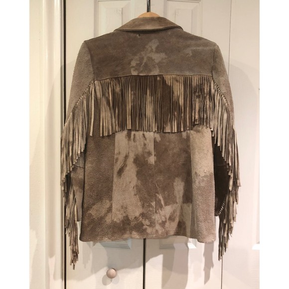 Vintage Jean Sebastian Tan Fringe Suede Cowhide Dye Jacket 60s 70s 11 12 M L - Picture 7 of 12